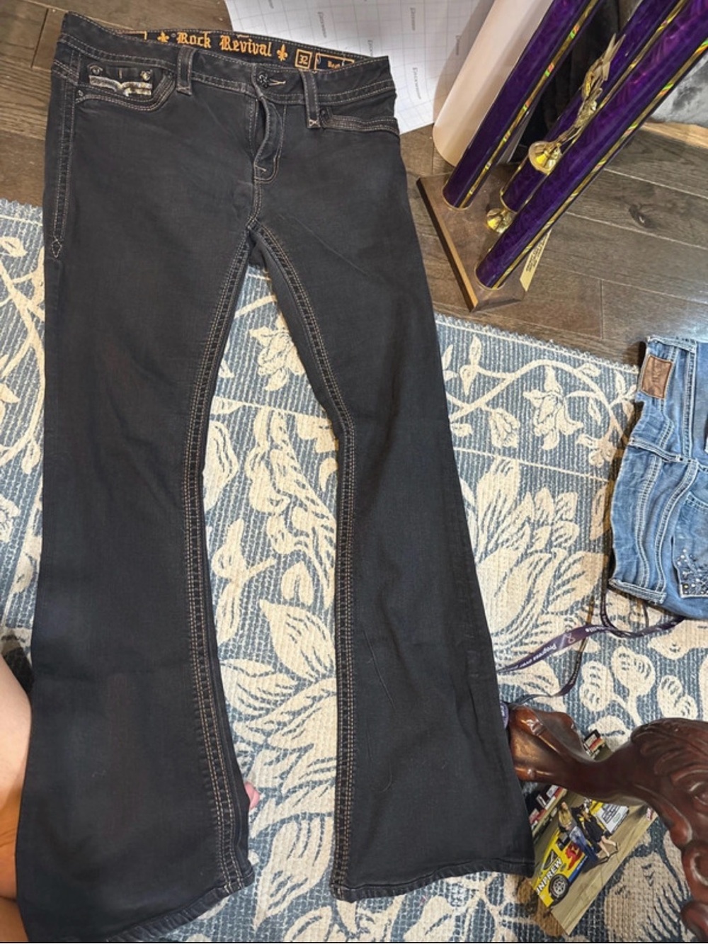 Rock Revival Women's Black Flare Jeans with Contrast Stitching